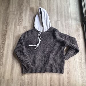 Aerie Offline Gray Sweater Hoodie Women Sz S/P Oversized Hooded Knit Boho Warm